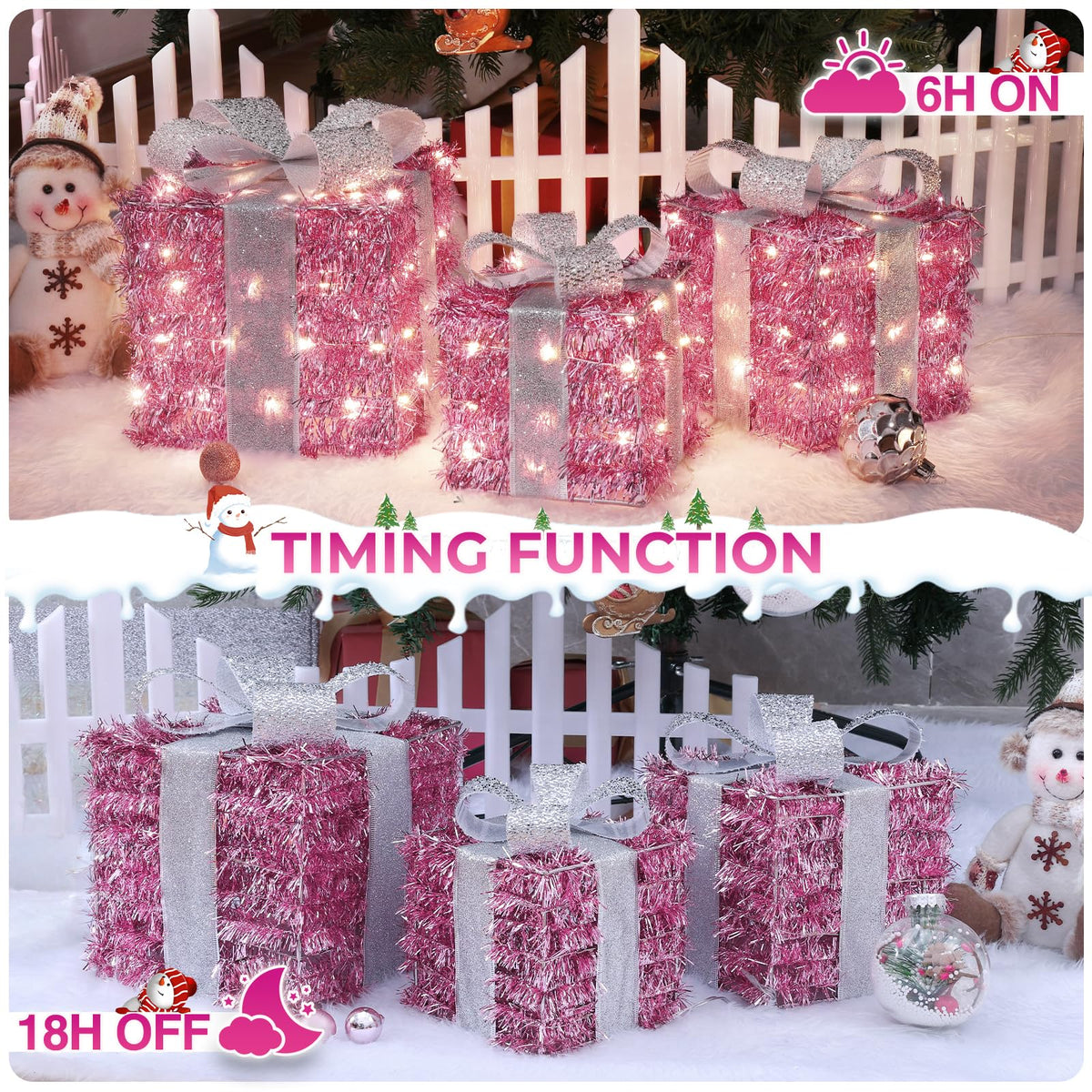 Quntis 3 Set LED Geschenkbox Weihnachtsdeko Innen Aussen 60 warmweiße LEDs