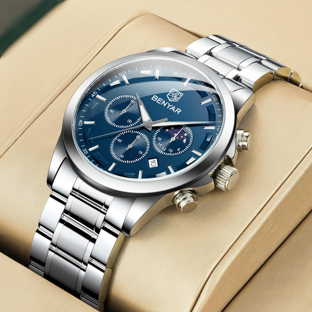 BENYAR BY Uhren Herren Chronograph Analog Quarz Wasserdicht Datum Armbanduhr Herren Mode Business-Kleid Herrenuhr Elegantes Geschenk fur Männer