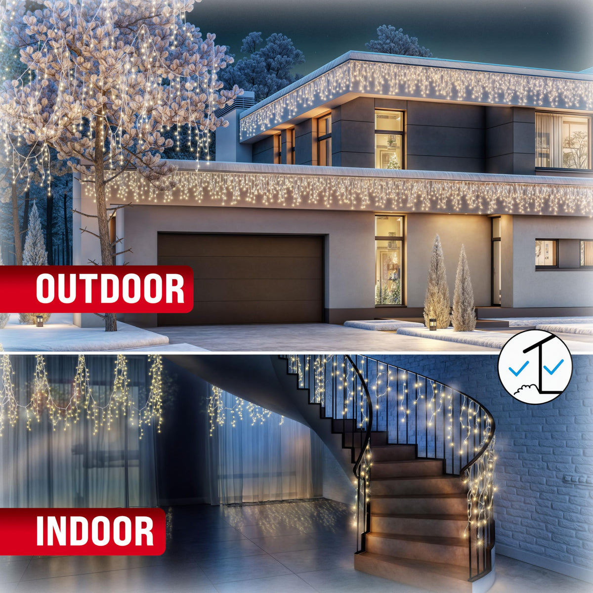 Monzana® Eisregen Lichterkette Außen 200 LED Kaltweiß