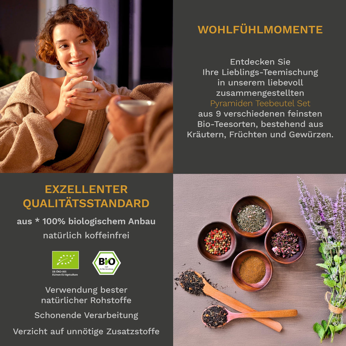 Creano Premium Bio Kräutertee Geschenkset „ORGANIC HERBAL TEA“ - 9 Pyramiden-Teebeutel in 9 unterschiedlichen Sorten - 22,5g - NEUHEIT 2024*