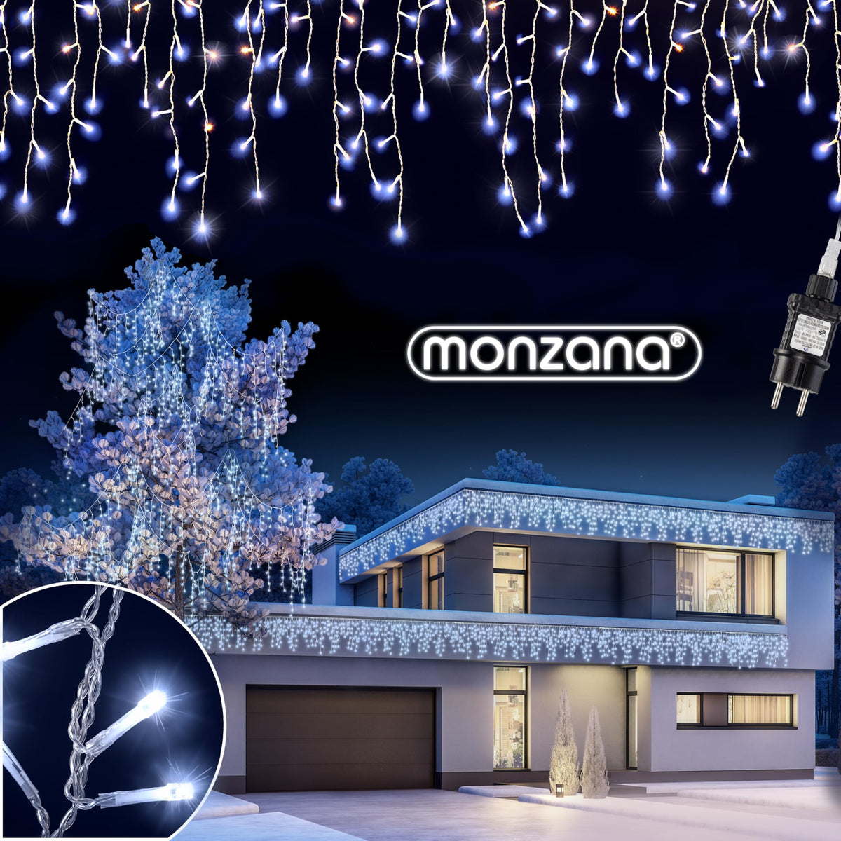 Monzana® Eisregen Lichterkette Außen 200 LED Kaltweiß