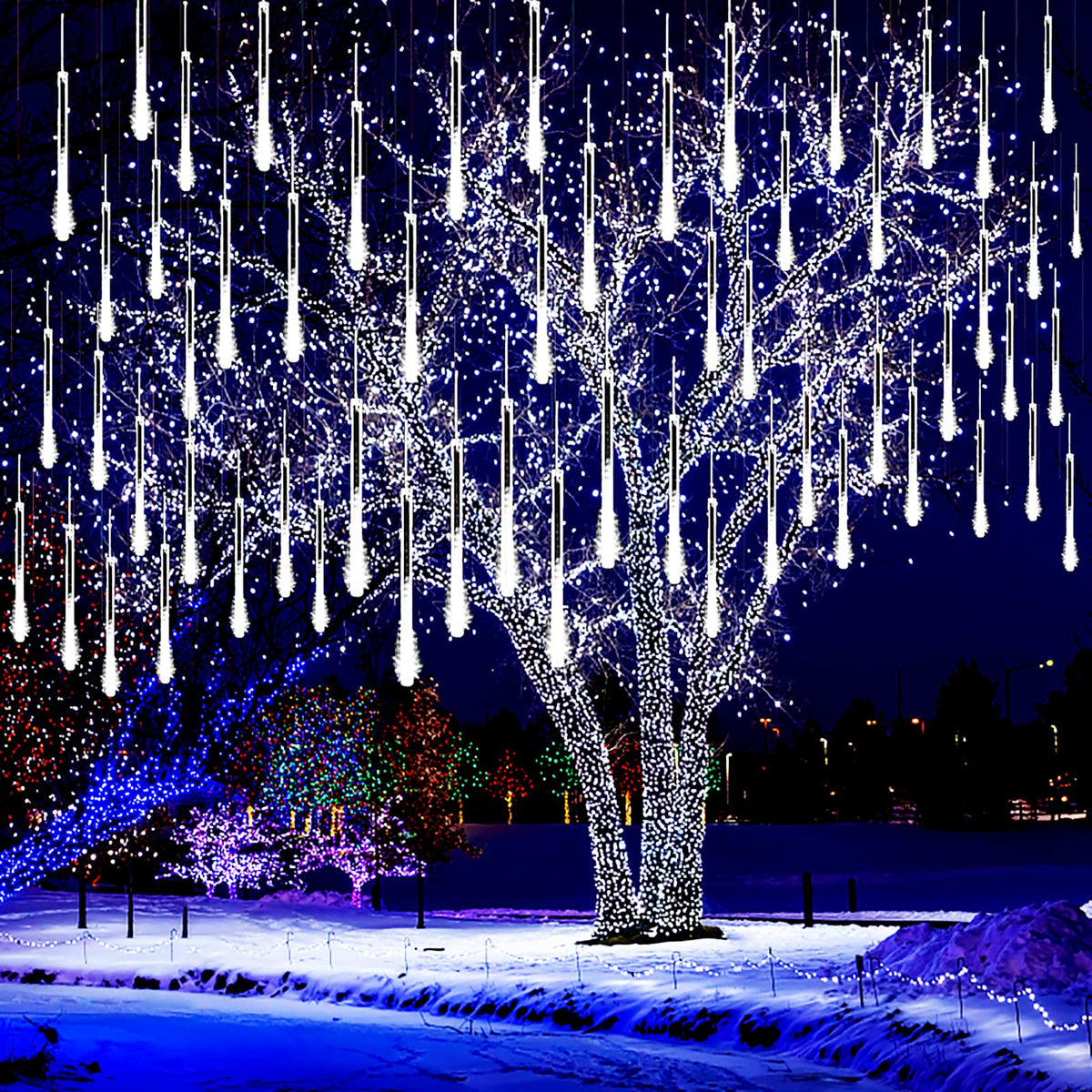 Kwaiffeo Weihnachtsdeko,10 Röhren LED Meteorschauer Lichterkette Außen, Wasserdichte Fallende Regen Lichter für Weihnachten Halloween Weihnachtsbaum Hochzeit Garten Fenster, Mehrfarbig