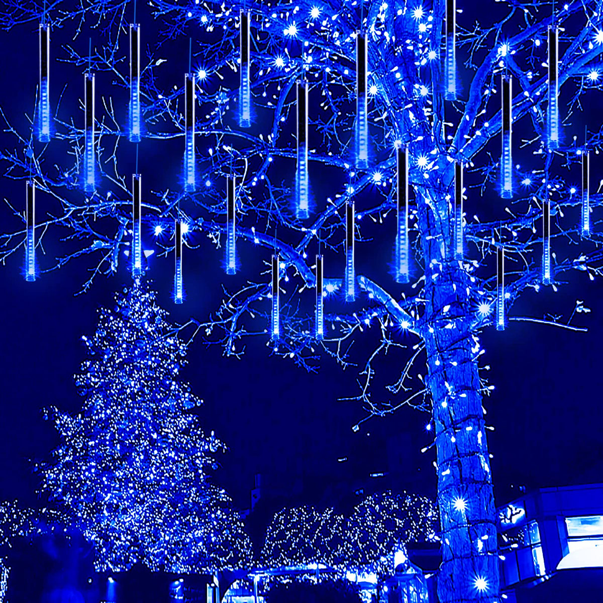 Kwaiffeo Weihnachtsdeko,10 Röhren LED Meteorschauer Lichterkette Außen, Wasserdichte Fallende Regen Lichter für Weihnachten Halloween Weihnachtsbaum Hochzeit Garten Fenster, Mehrfarbig