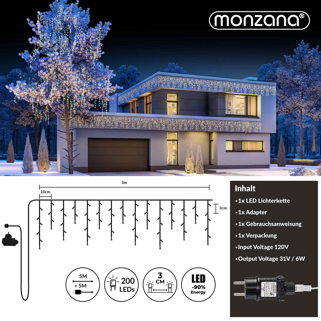 Monzana® Eisregen Lichterkette Außen 200 LED Kaltweiß