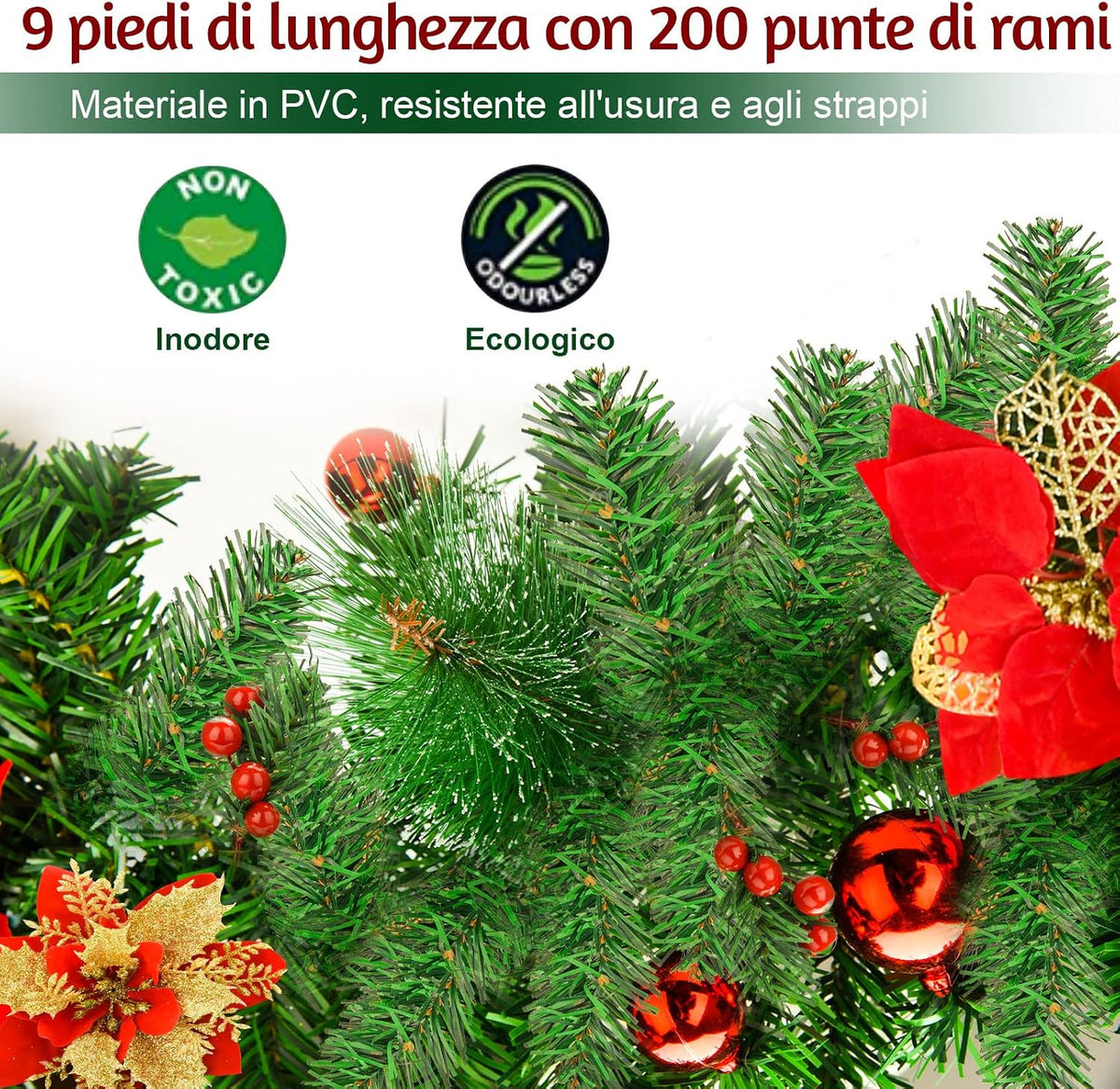 Weihnachtsgirlande mit Beleuchtung - Weihnachtsgirlande - 270cm Weihnachtsgirlande Weihnachtskranz Tannengirlande Weihnachtsdeko Beleuchtet Künstlich Weihnachten Dekoration