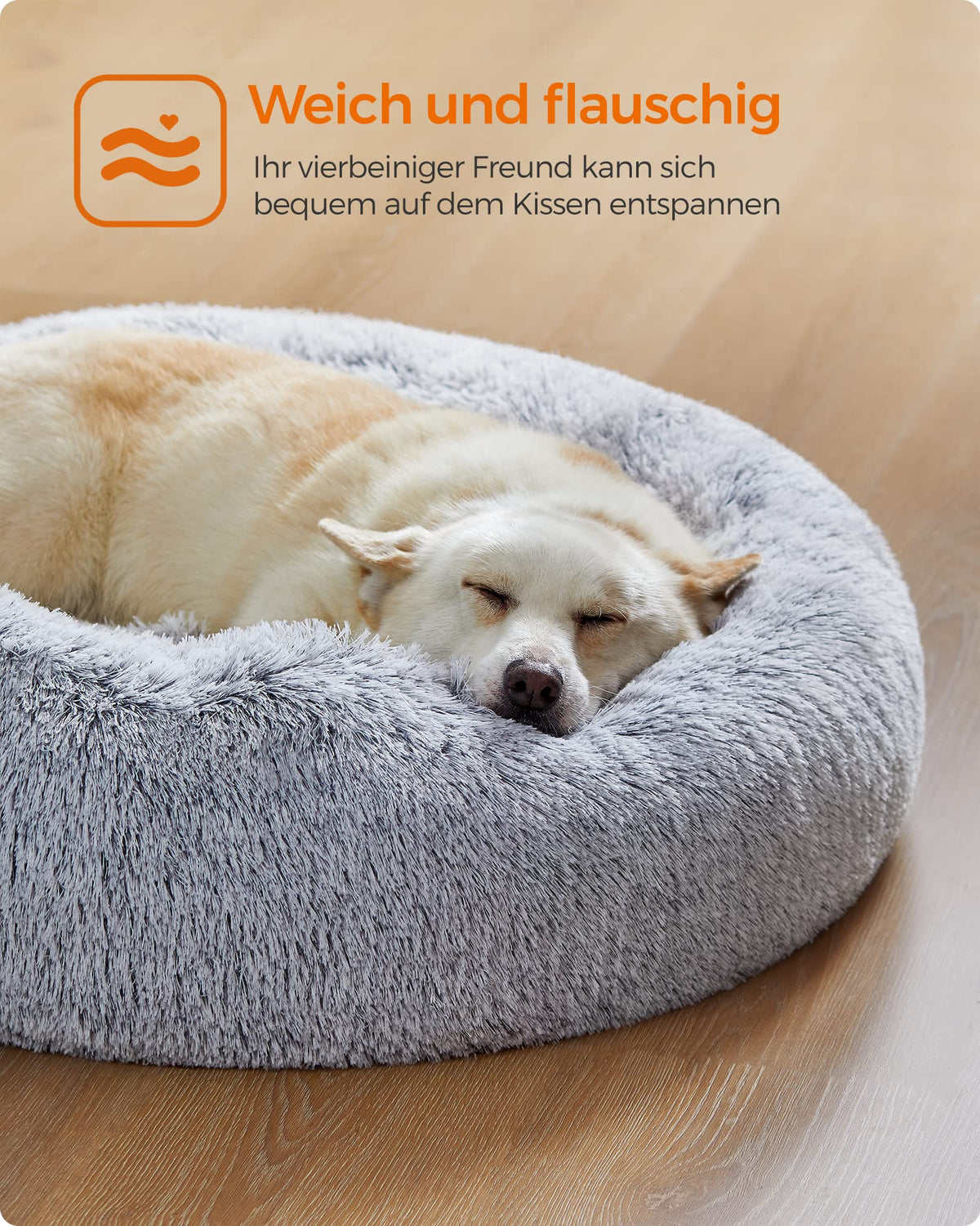 Feandrea Hundebett flauschig, waschbar, Langer Plüsch, 70 cm Durchmesser