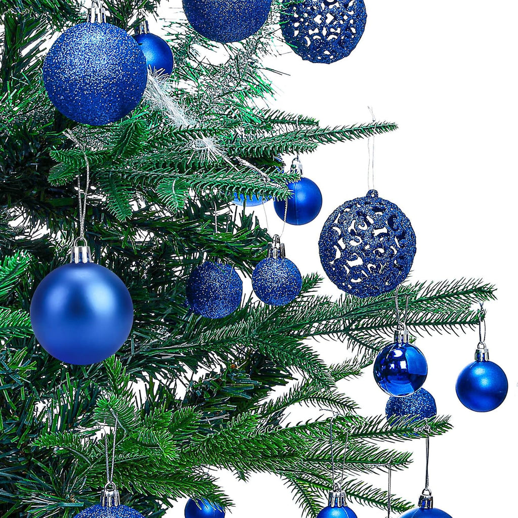 Aitsite 101 Stück Christbaumkugeln Blau Weihnachtskugeln 6CM/4 cm/2 cm Kunststoff Christbaumschmuck Wandbehang Ornamente Weihnachtsbaum Kugeln Flitter Tür Dekorationen Festival Dekore