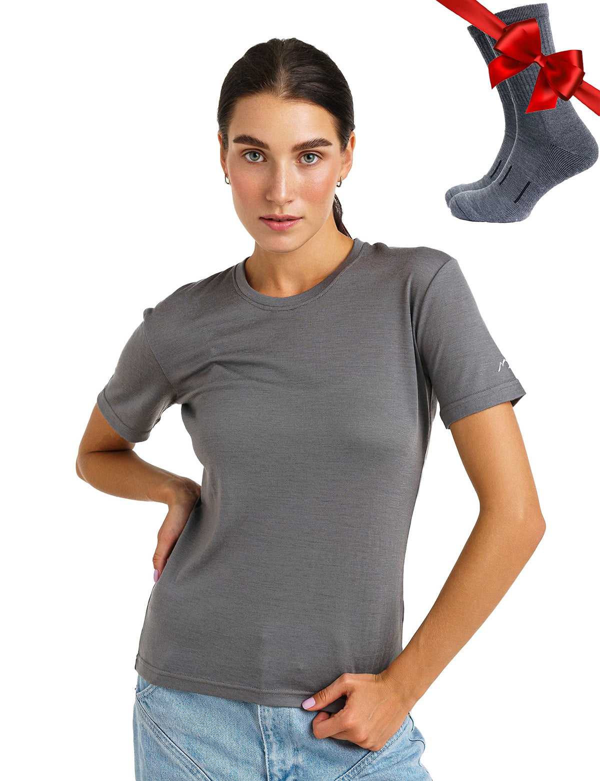 Merino.tech 100% Merino Shirt Damen Wandern & Alltag + Wandersocken
