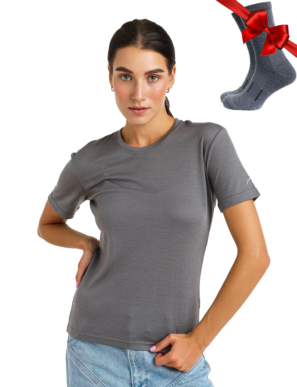 Merino.tech 100% Merino Shirt Damen Wandern & Alltag + Wandersocken