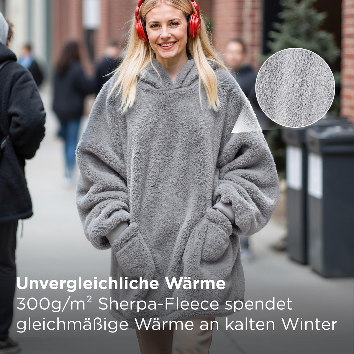 BEDSURE Hoodie Decke mit Ärmeln Geschenke Grau - 95x85cm