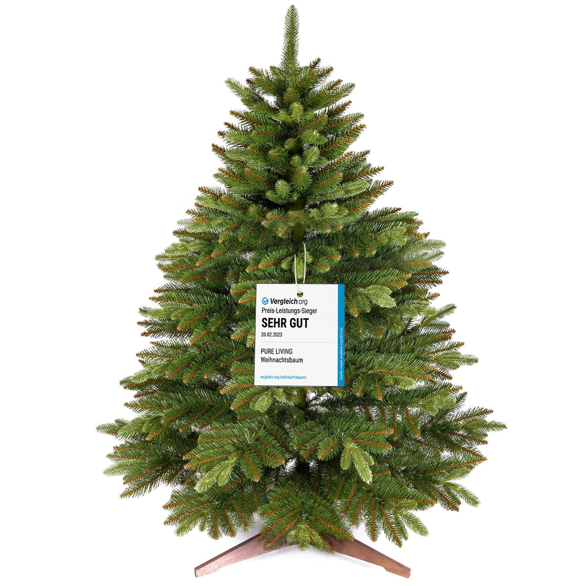 Premium Weihnachtsbaum künstlich 180cm - TESTSIEGER 10 Jahre GARANTIE - Naturgetreu, dichte Zweige, Künstlicher Weihnachtsbaum mit Holzständer, Christmas Tree Tannenbaum künstlich 180 cm Pure Living