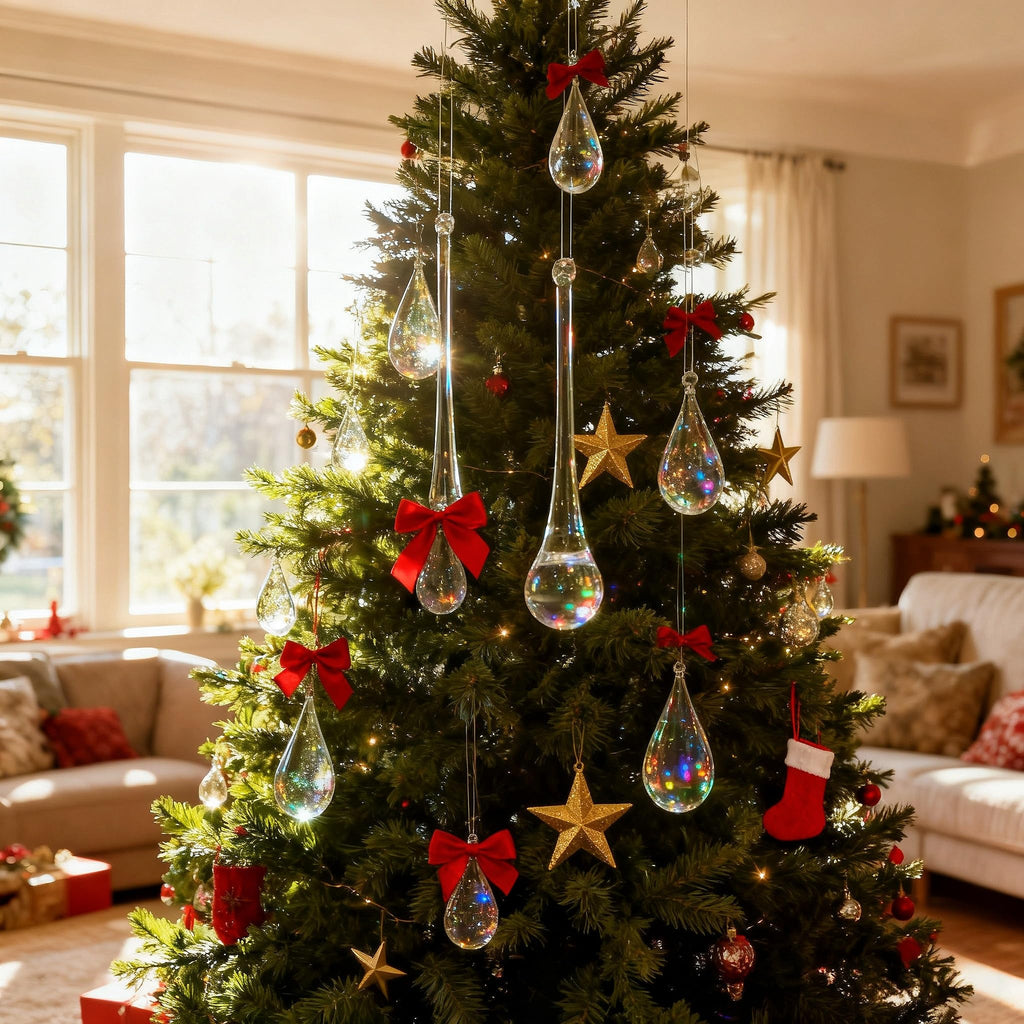 DAHI 12pcs Christbaumschmuck eiszapfen eistropfen Anhänger aus Glas zum Hängen Weihnachten Dekoration (transparent 100x20mm)