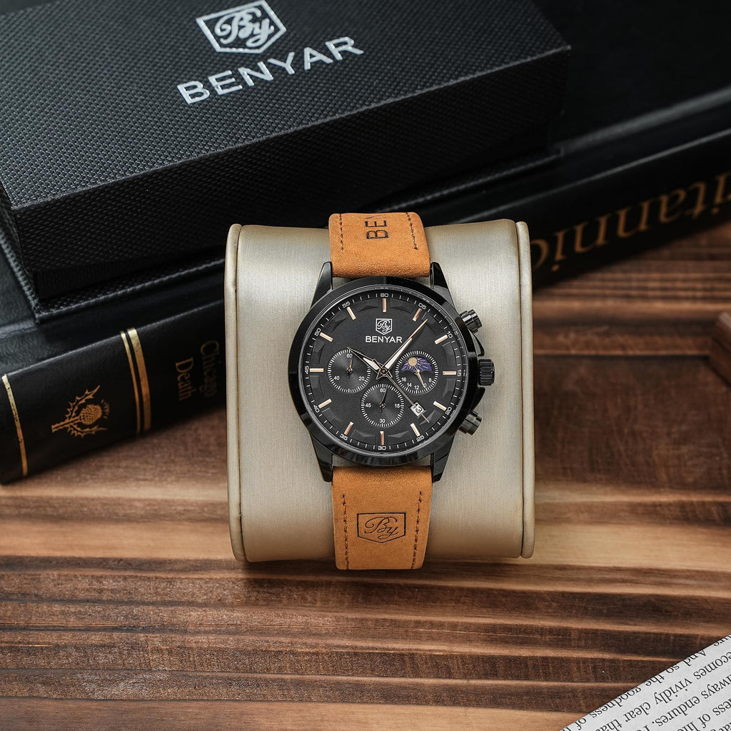 BENYAR BY Uhren Herren Chronograph Analog Quarz Wasserdicht Datum Armbanduhr Herren Mode Business-Kleid Herrenuhr Elegantes Geschenk fur Männer