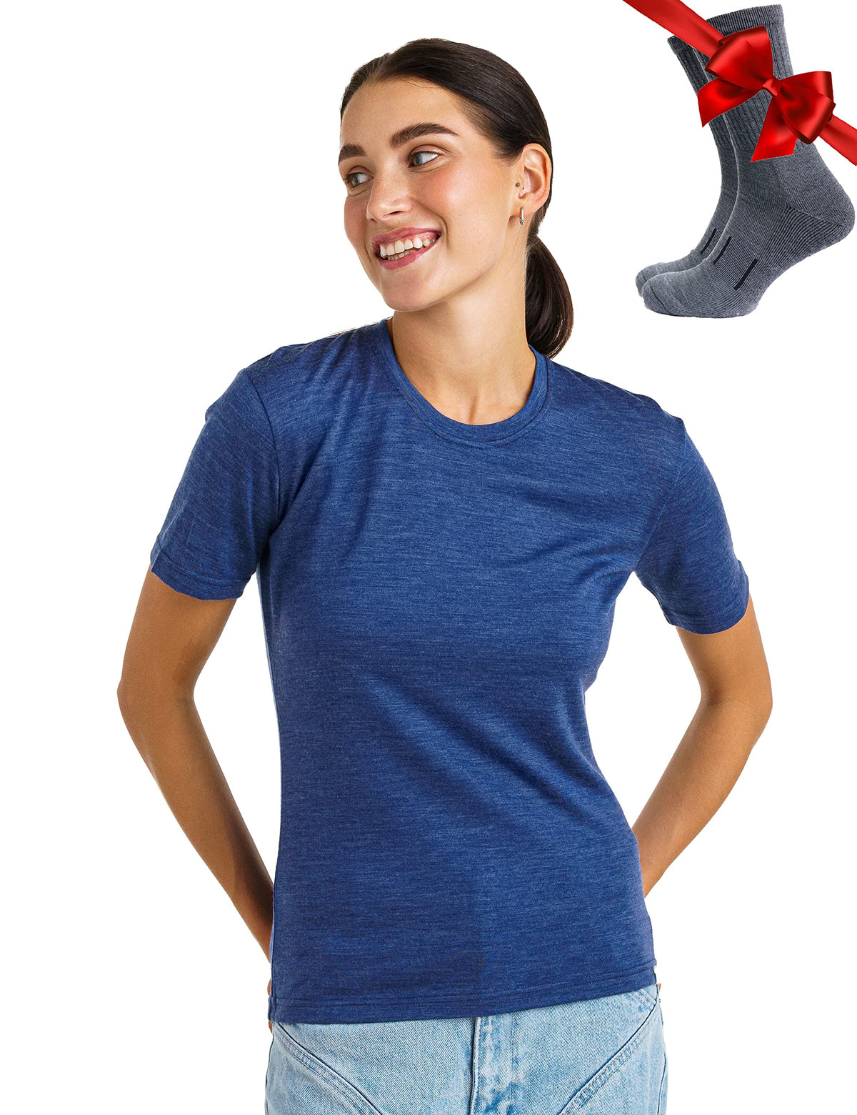 Merino.tech 100% Merino Shirt Damen Wandern & Alltag + Wandersocken