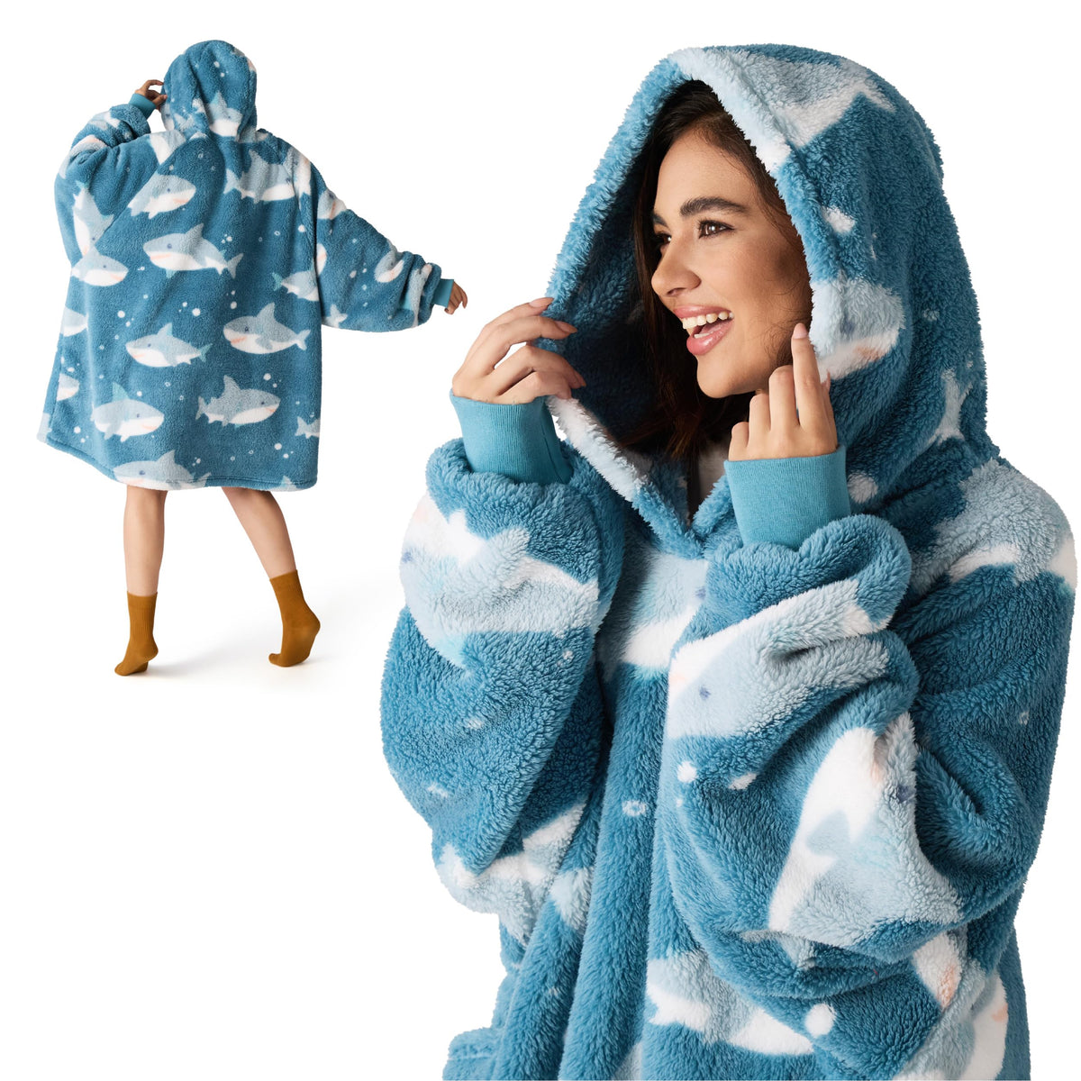 BEDSURE Hoodie Decke mit Ärmeln Geschenke Grau - 95x85cm