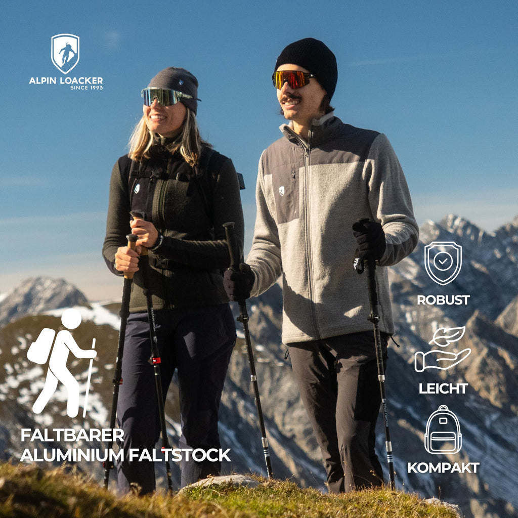 ALPIN LOACKER Wanderstöcke faltbar Carbon oder Aluminium mit Korkgriff I Nordic Walking Stöcke Damen & Herren I Leichte Faltbare Trekkingstöcke Teleskop für Bergsport