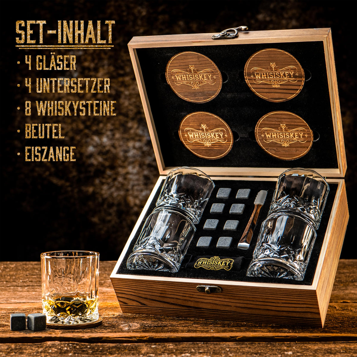 Whisiskey Whisky Gläser Set - Whiskey Geschenkset Glas - Whiskygläser