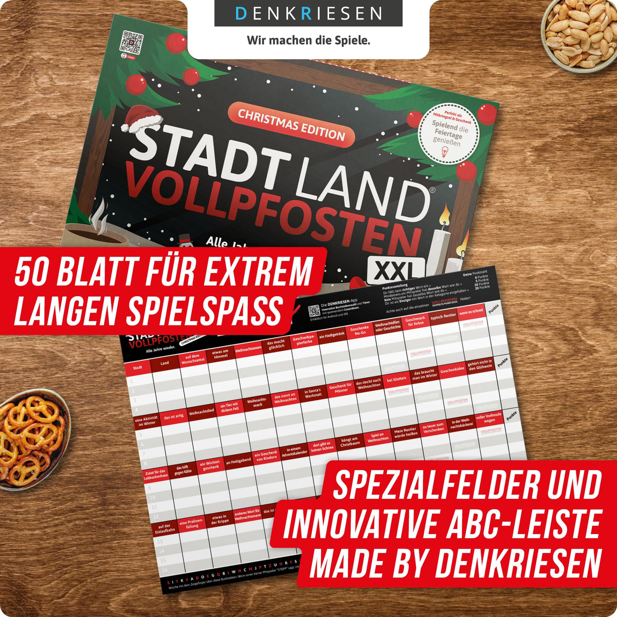 DENKRIESEN Stadt Land VOLLPFOSTEN Christmas Edition | DIN A4 Spielblock