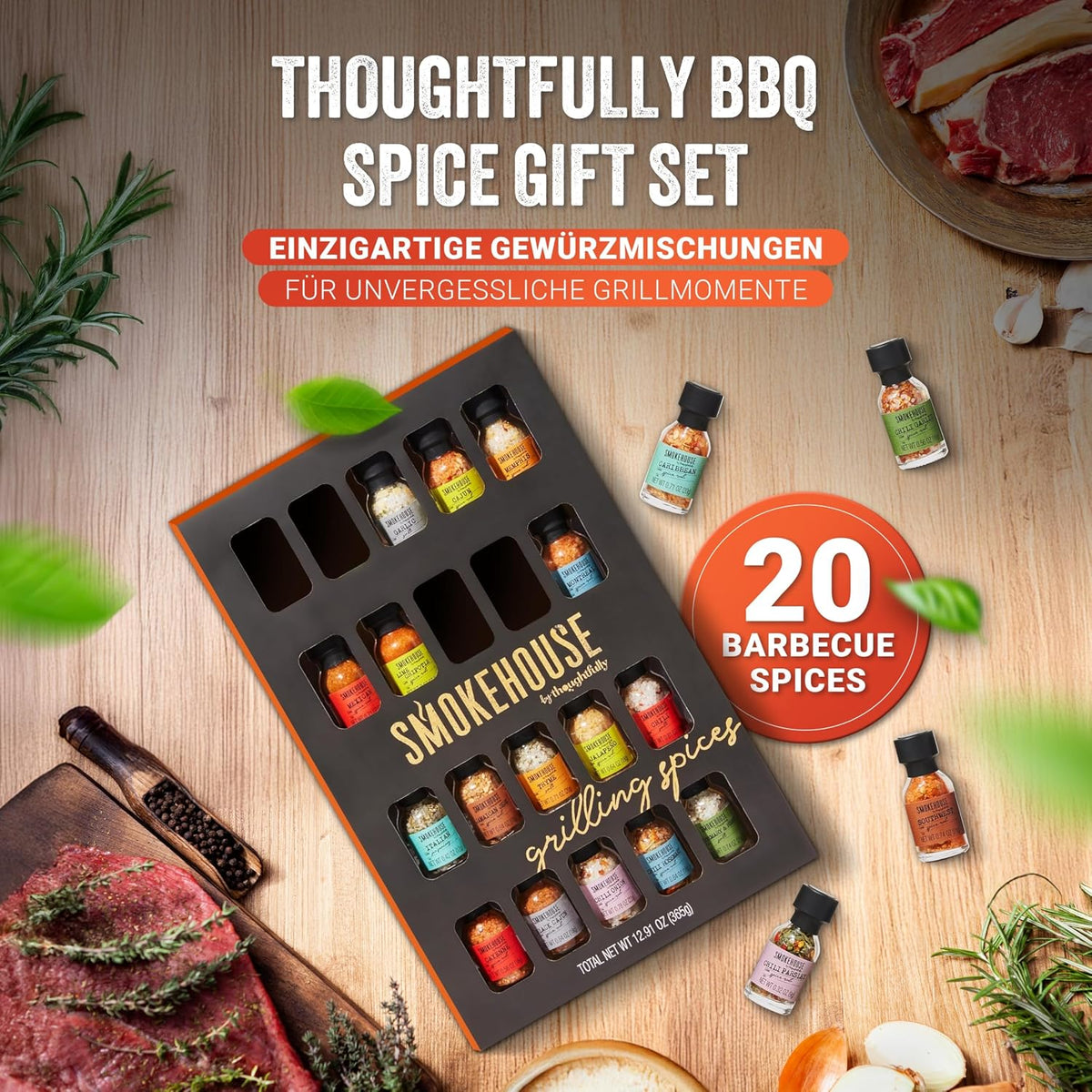 Thoughtfully BBQ Gewürze Geschenkset mit 20 Grillgewürzen