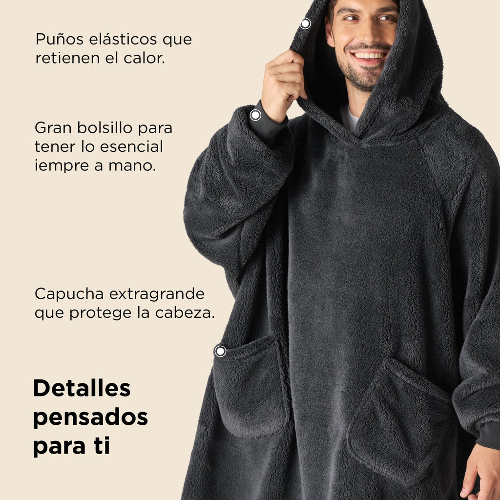BEDSURE Hoodie Decke mit Ärmeln Geschenke Grau - 95x85cm
