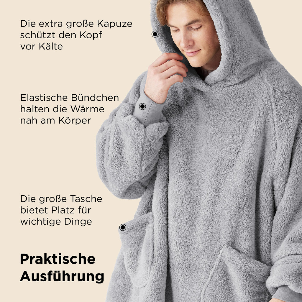 BEDSURE Hoodie Decke mit Ärmeln Geschenke Grau - 95x85cm