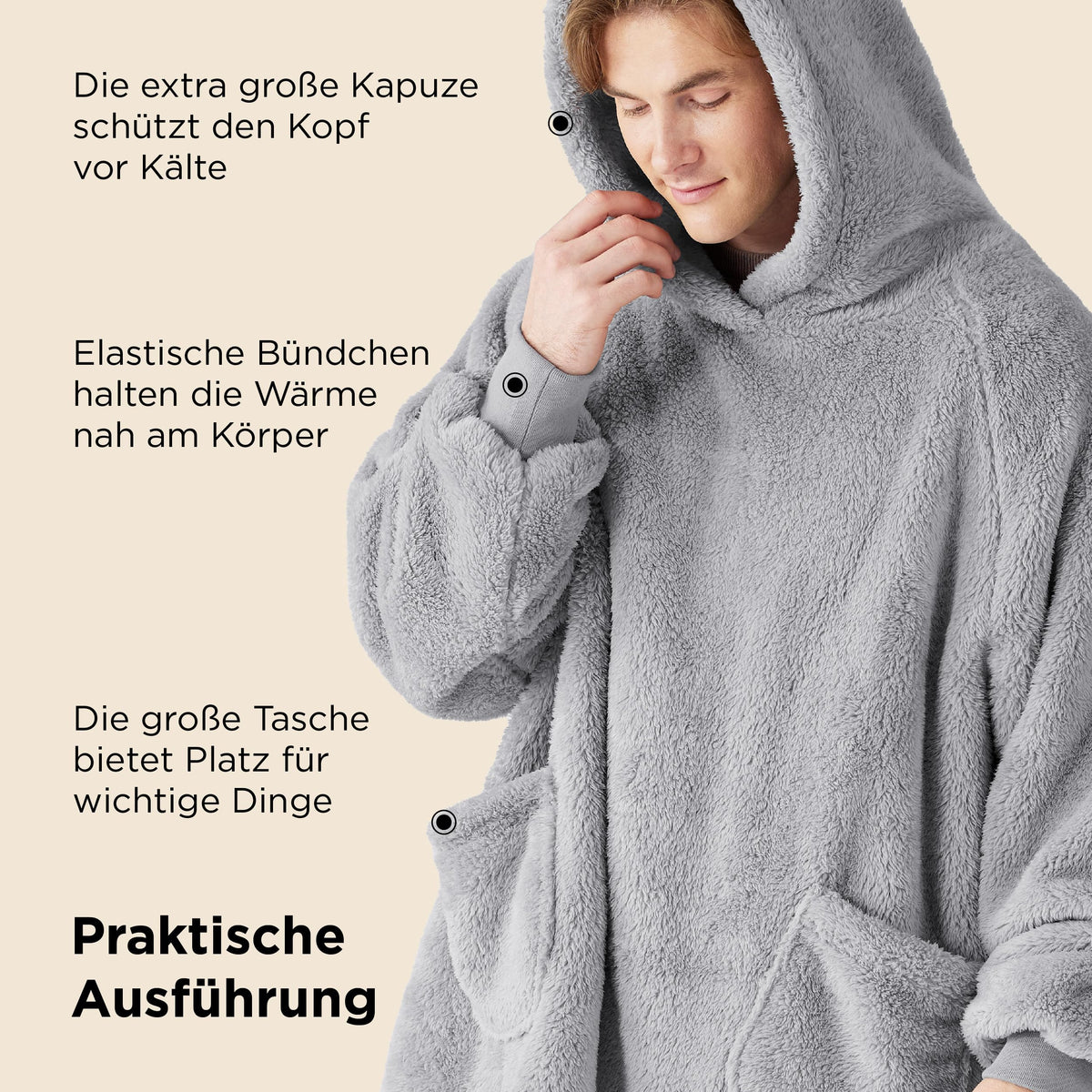 BEDSURE Hoodie Decke mit Ärmeln Geschenke Grau - 95x85cm