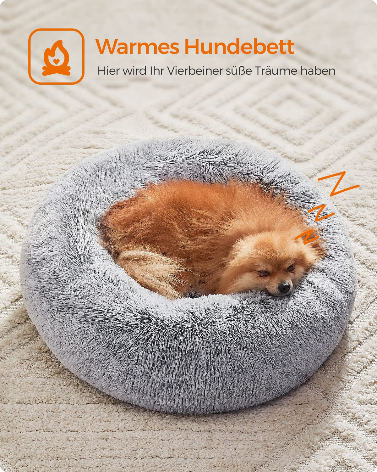 Feandrea Hundebett flauschig, waschbar, Langer Plüsch, 70 cm Durchmesser