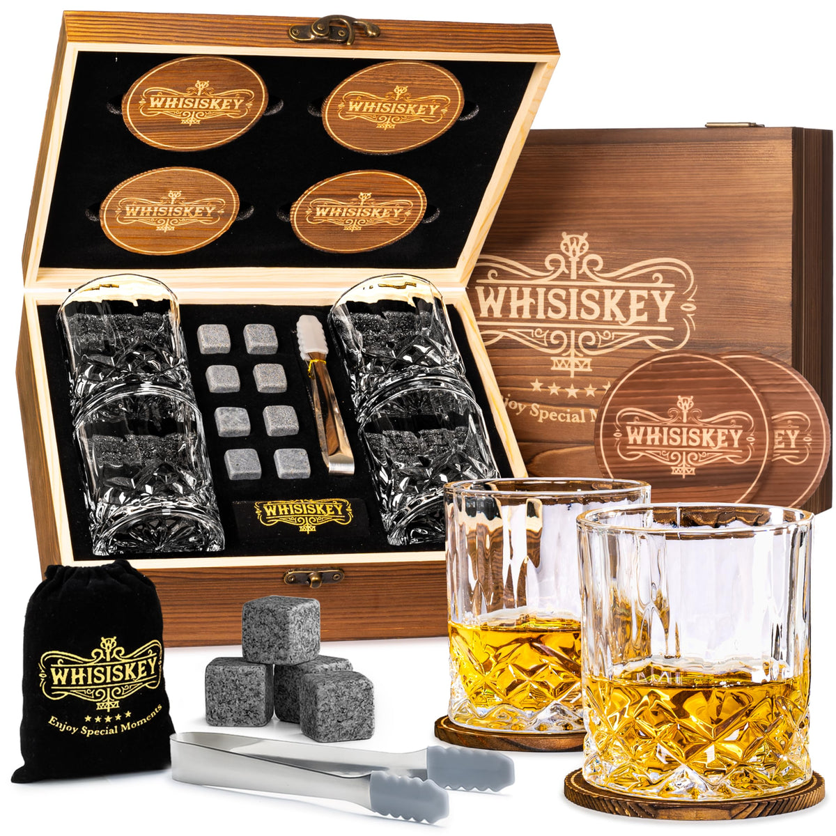 Whisiskey Whisky Gläser Set - Whiskey Geschenkset Glas - Whiskygläser
