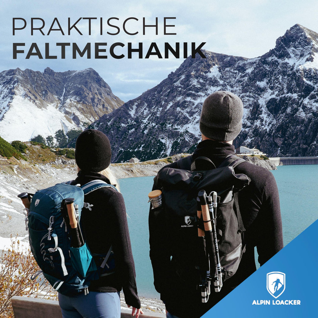 ALPIN LOACKER Wanderstöcke faltbar Carbon oder Aluminium mit Korkgriff I Nordic Walking Stöcke Damen & Herren I Leichte Faltbare Trekkingstöcke Teleskop für Bergsport