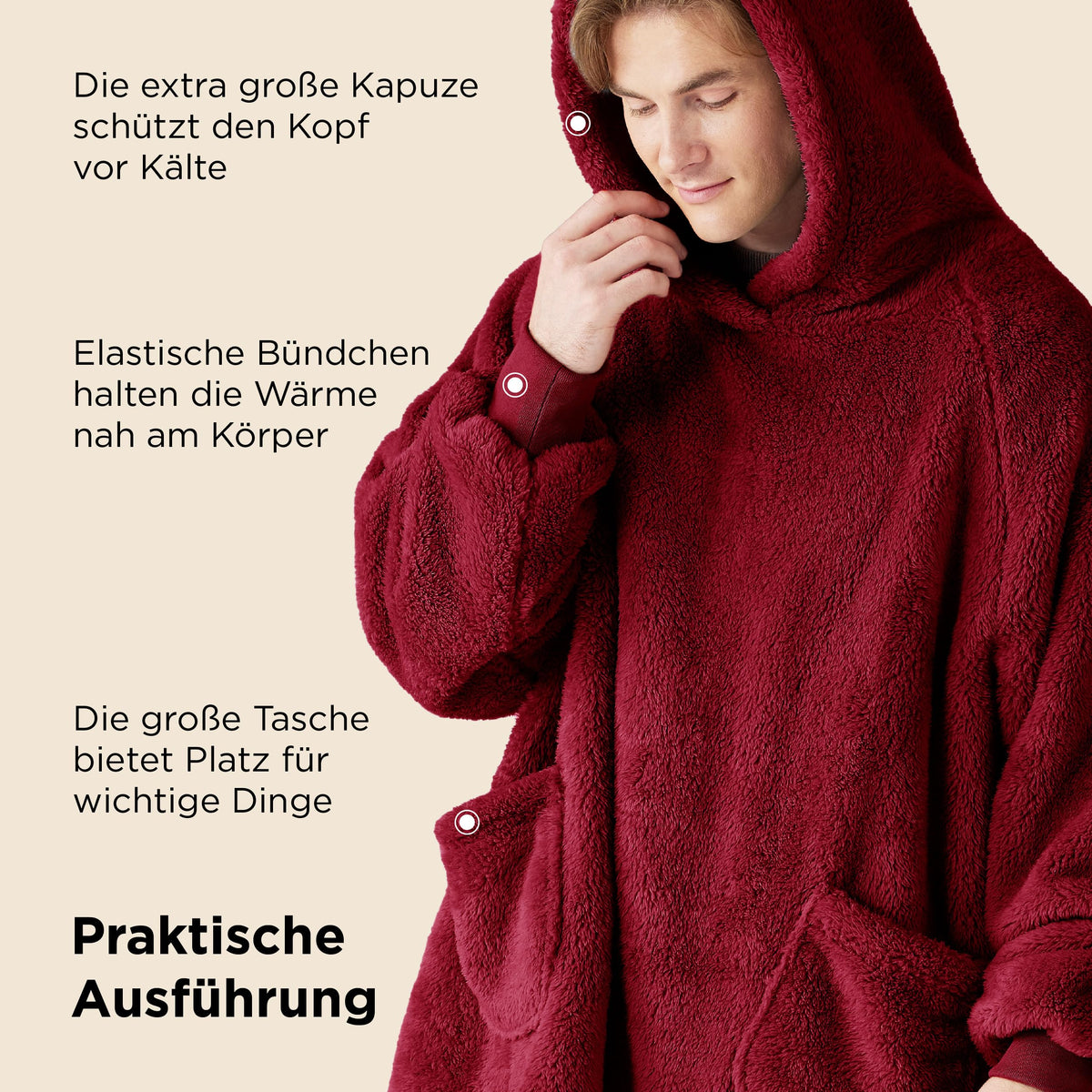 BEDSURE Hoodie Decke mit Ärmeln Geschenke Grau - 95x85cm
