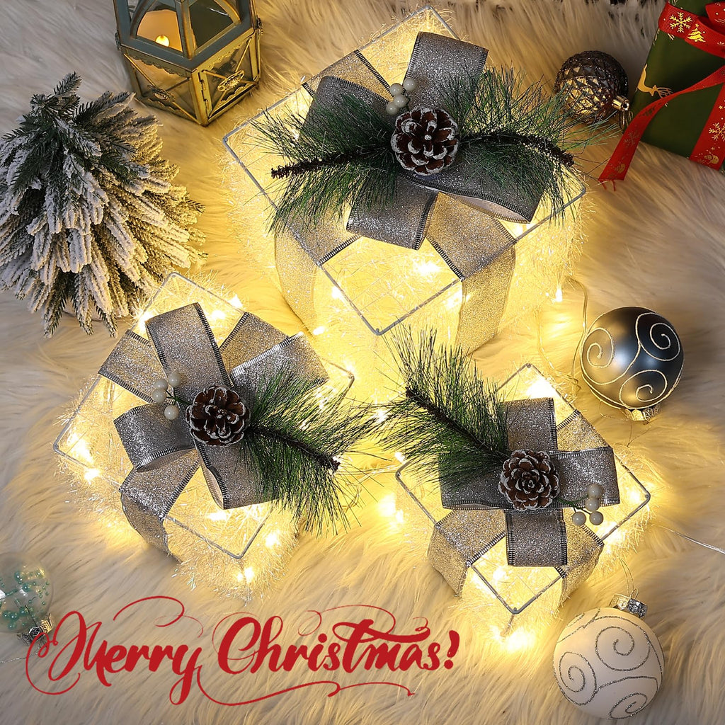 Quntis 3 Set LED Geschenkbox Weihnachtsdeko Innen Aussen 60 warmweiße LEDs
