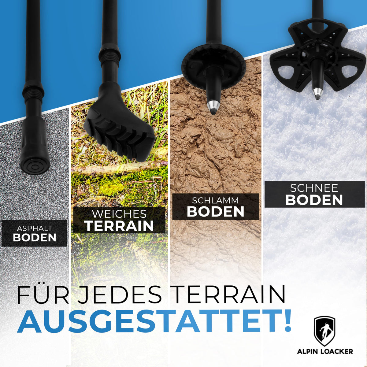 ALPIN LOACKER Wanderstöcke faltbar Carbon oder Aluminium mit Korkgriff I Nordic Walking Stöcke Damen & Herren I Leichte Faltbare Trekkingstöcke Teleskop für Bergsport