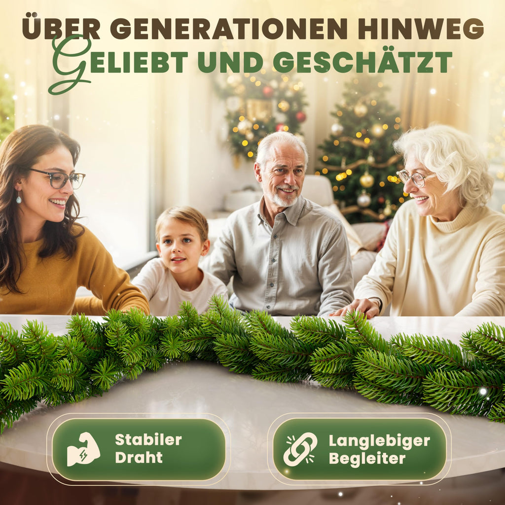 ArtiTree Weihnachtsgirlande - Naturgetreue Tannengirlande, 270cm Grün, Perfekt für Weihnachtsdeko, Treppengeländer & Türrahmen