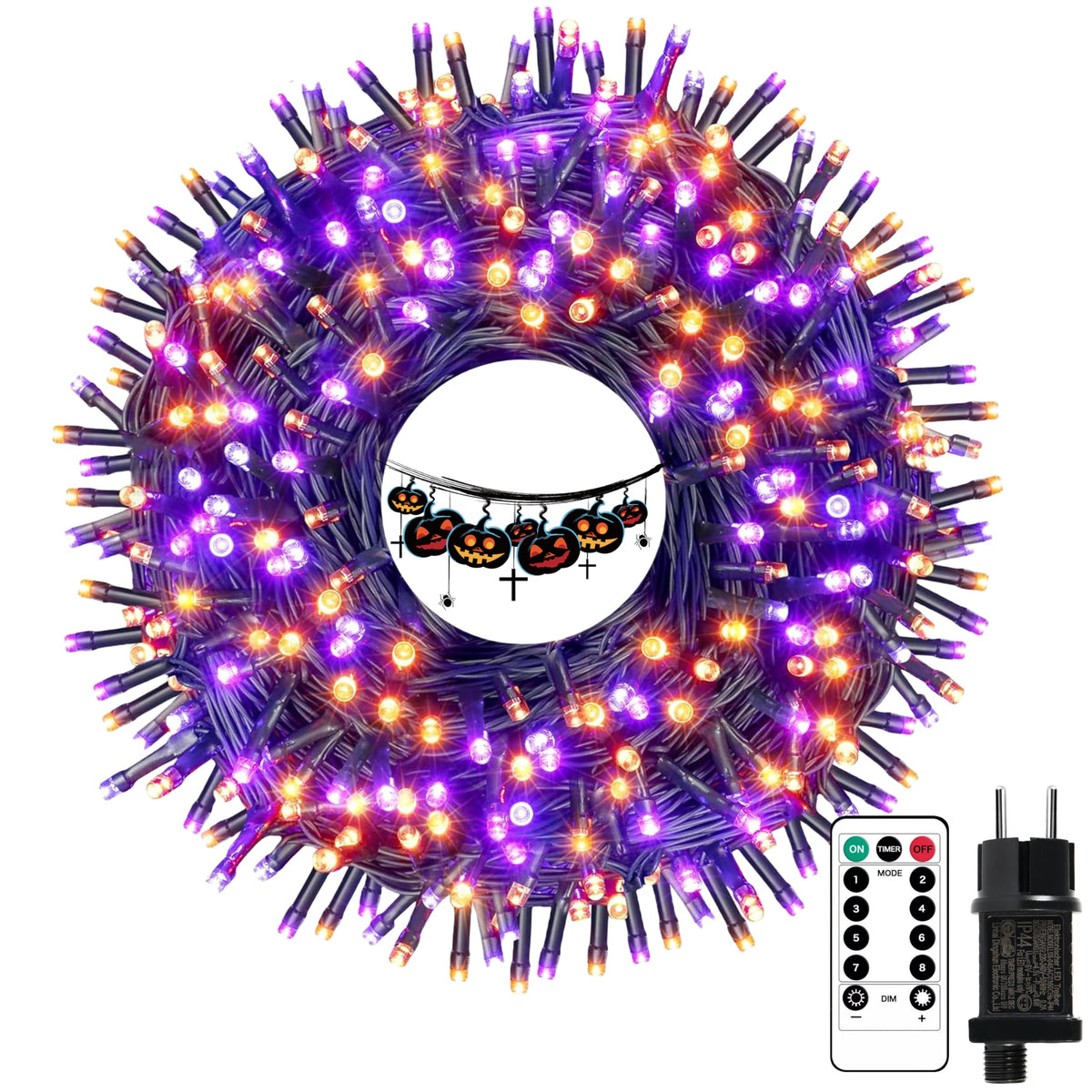 Halloween Lichterkette Orange Lila, 2 Stück Gesamt 10M 100LED Batteriebetrieben, 8 Lichtmodi & 6H Timer, IP65 Wasserdicht, Herbst Halloween Deko für Garten Balkon Schlafzimmer Party Innen Außen