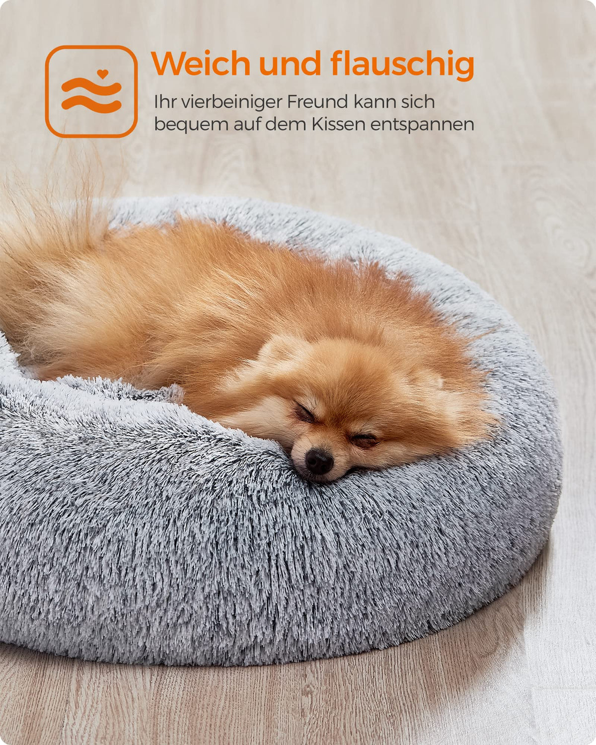 Feandrea Hundebett flauschig, waschbar, Langer Plüsch, 70 cm Durchmesser