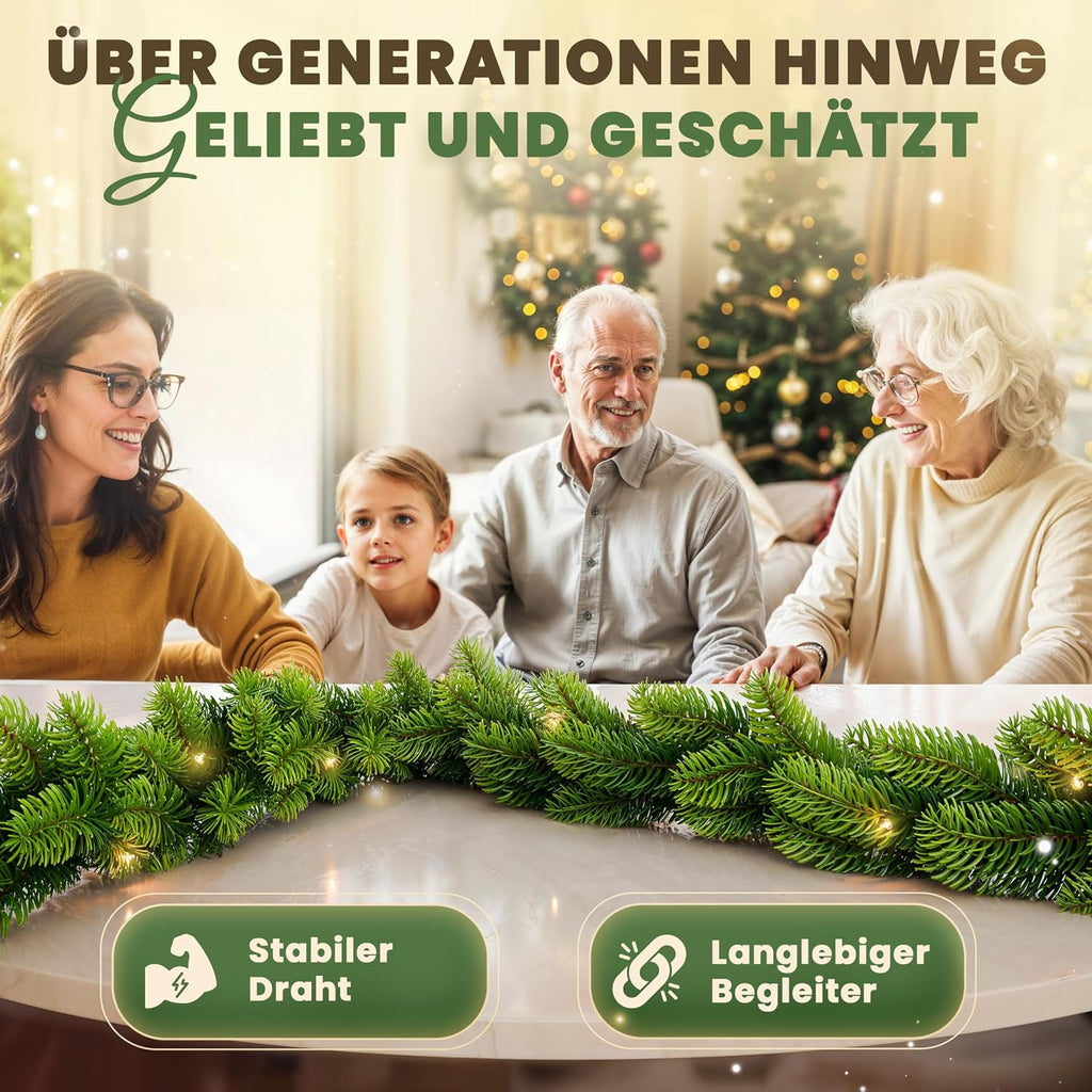 ArtiTree Weihnachtsgirlande - Naturgetreue Tannengirlande, 270cm Grün, Perfekt für Weihnachtsdeko, Treppengeländer & Türrahmen