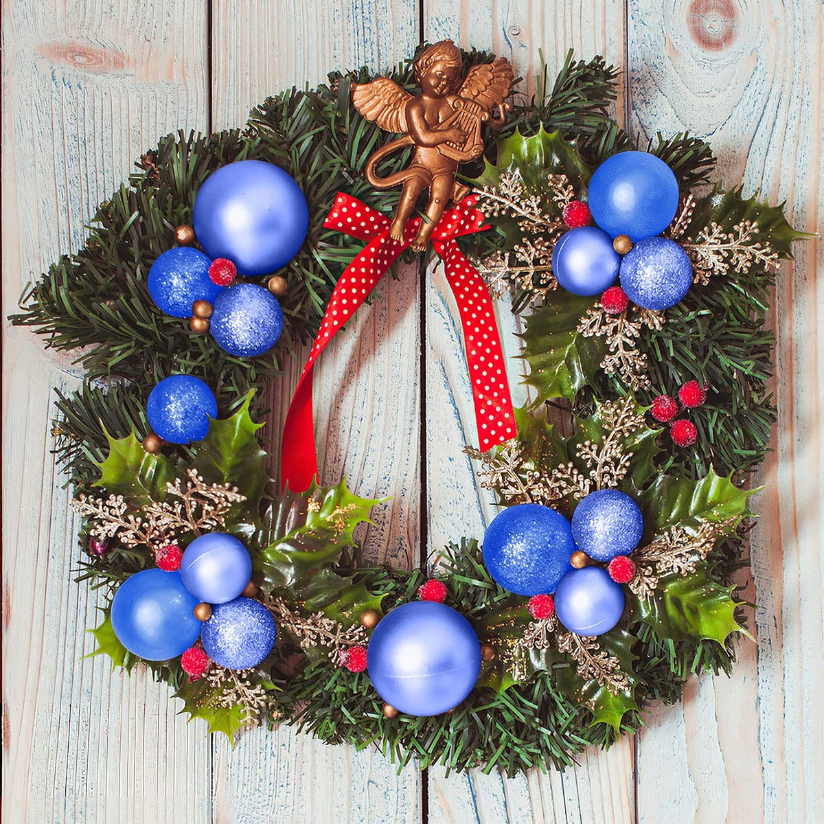 Aitsite 101 Stück Christbaumkugeln Blau Weihnachtskugeln 6CM/4 cm/2 cm Kunststoff Christbaumschmuck Wandbehang Ornamente Weihnachtsbaum Kugeln Flitter Tür Dekorationen Festival Dekore