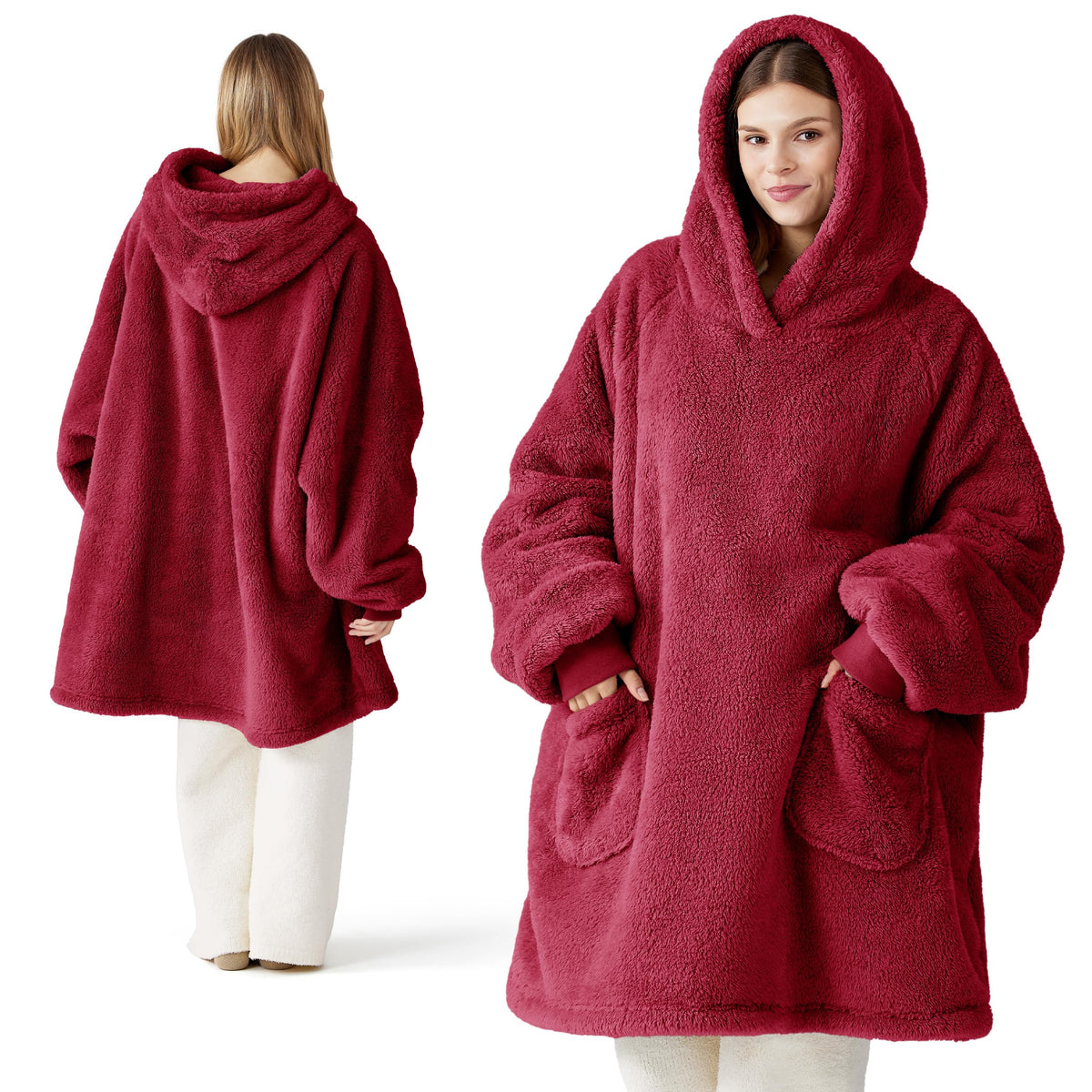 BEDSURE Hoodie Decke mit Ärmeln Geschenke Grau - 95x85cm