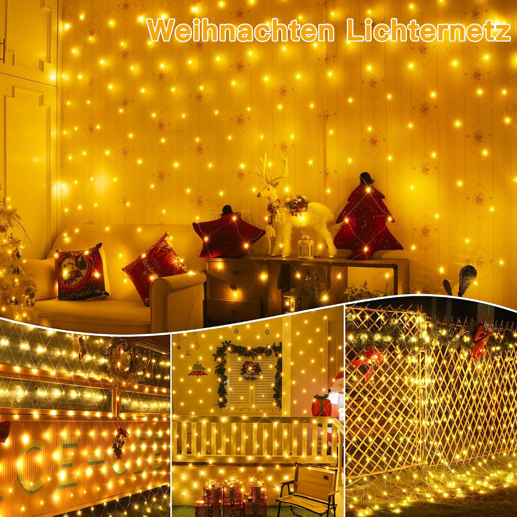 Ollny Lichternetz Außen 3x2m, 200 LED Warmweiß mit 8 Modi, Timer, IP67