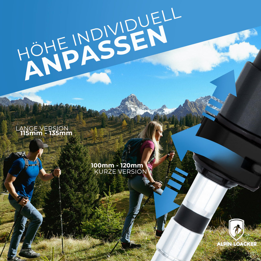 ALPIN LOACKER Wanderstöcke faltbar Carbon oder Aluminium mit Korkgriff I Nordic Walking Stöcke Damen & Herren I Leichte Faltbare Trekkingstöcke Teleskop für Bergsport