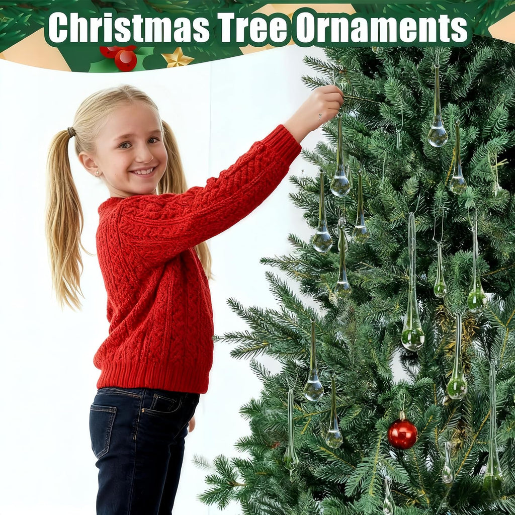 DAHI 12pcs Christbaumschmuck eiszapfen eistropfen Anhänger aus Glas zum Hängen Weihnachten Dekoration (transparent 100x20mm)