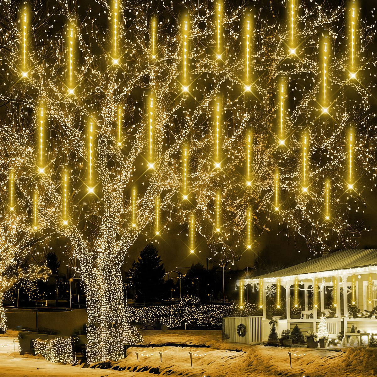 Kwaiffeo Weihnachtsdeko,10 Röhren LED Meteorschauer Lichterkette Außen, Wasserdichte Fallende Regen Lichter für Weihnachten Halloween Weihnachtsbaum Hochzeit Garten Fenster, Mehrfarbig