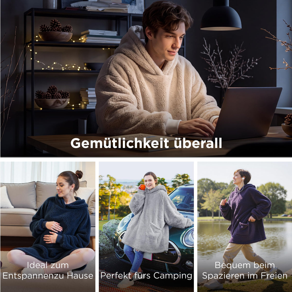 BEDSURE Hoodie Decke mit Ärmeln Geschenke Grau - 95x85cm