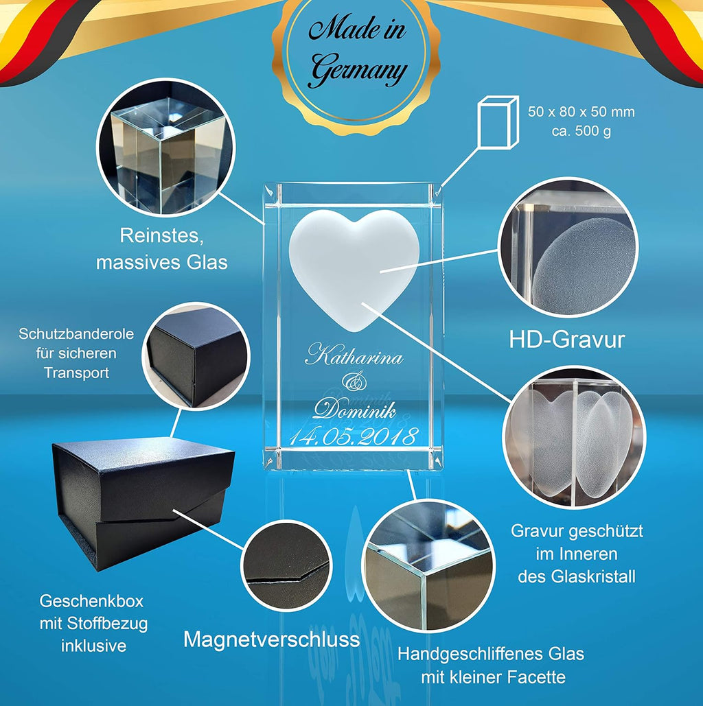 VIP-LASER 3D Herz mit Wunschtext inkl. LED Leuchtsockel Schwarz & Gravur | Personalisiertes Geschenk graviert für Frauen und Männer | Geschenkidee zu Weihnachten Valentinstag Jahrestage