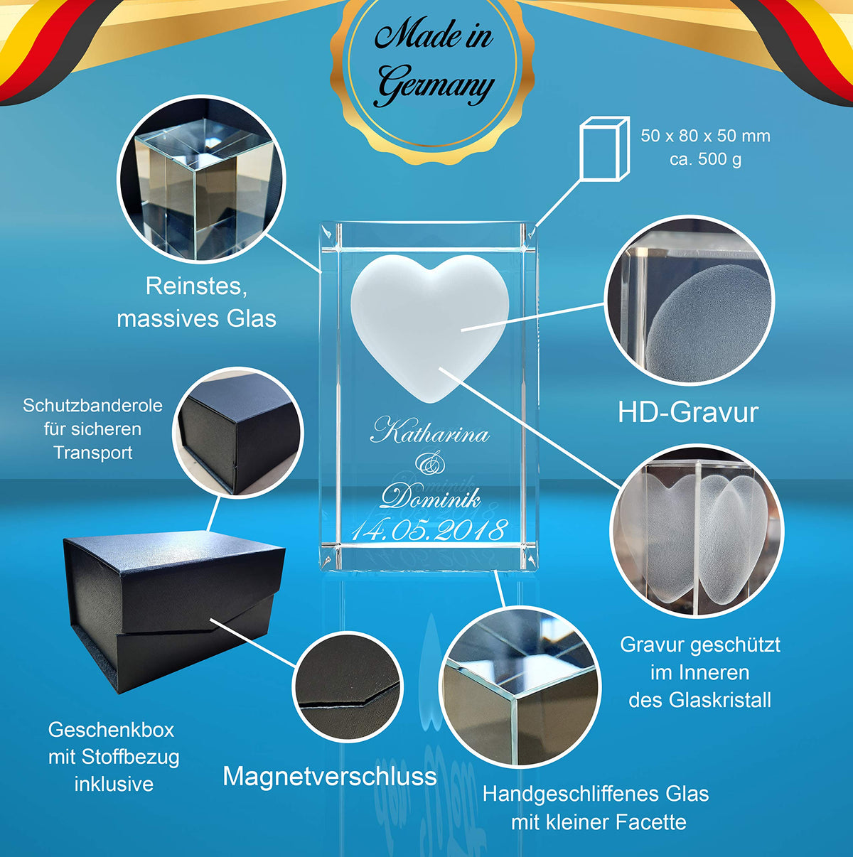 VIP-LASER 3D Herz mit Wunschtext inkl. LED Leuchtsockel Schwarz & Gravur | Personalisiertes Geschenk graviert für Frauen und Männer | Geschenkidee zu Weihnachten Valentinstag Jahrestage
