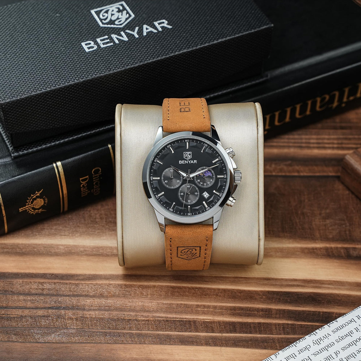 BENYAR BY Uhren Herren Chronograph Analog Quarz Wasserdicht Datum Armbanduhr Herren Mode Business-Kleid Herrenuhr Elegantes Geschenk fur Männer
