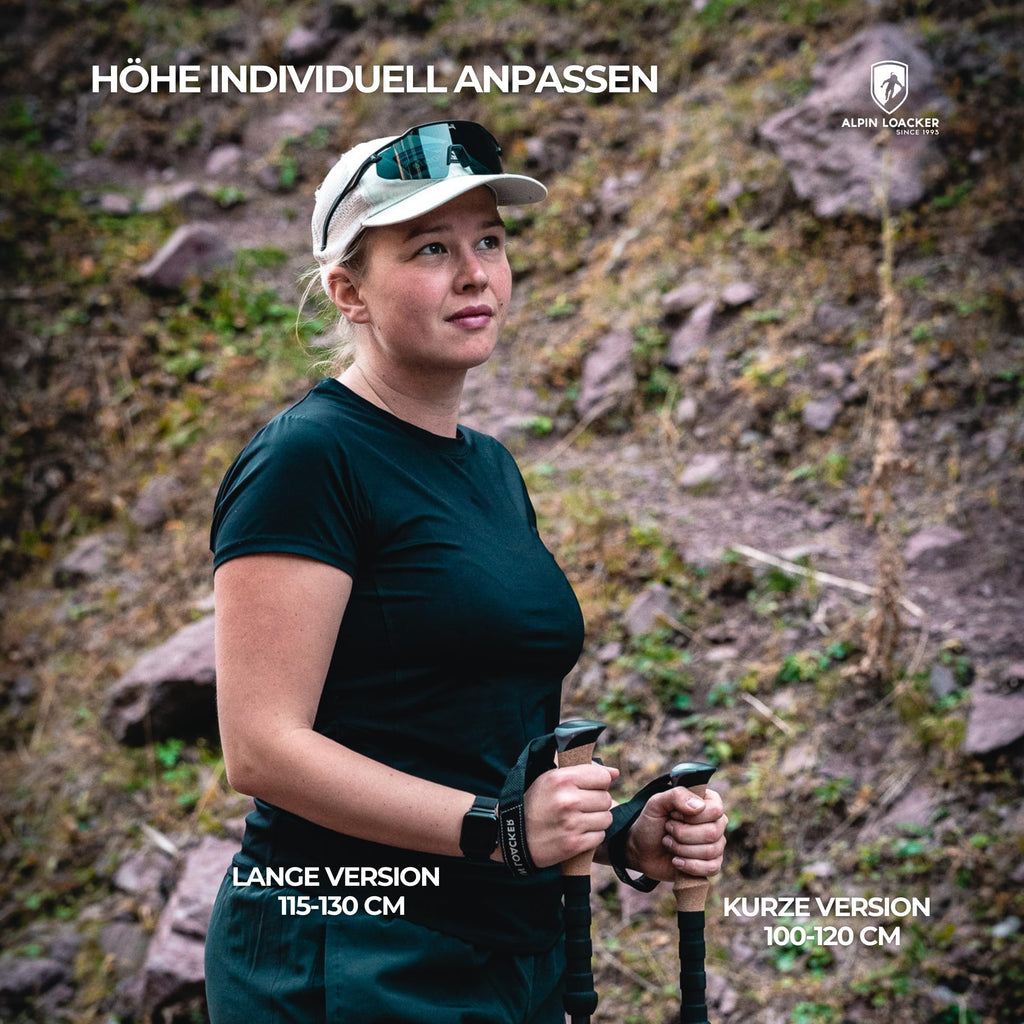 ALPIN LOACKER Wanderstöcke faltbar Carbon oder Aluminium mit Korkgriff I Nordic Walking Stöcke Damen & Herren I Leichte Faltbare Trekkingstöcke Teleskop für Bergsport