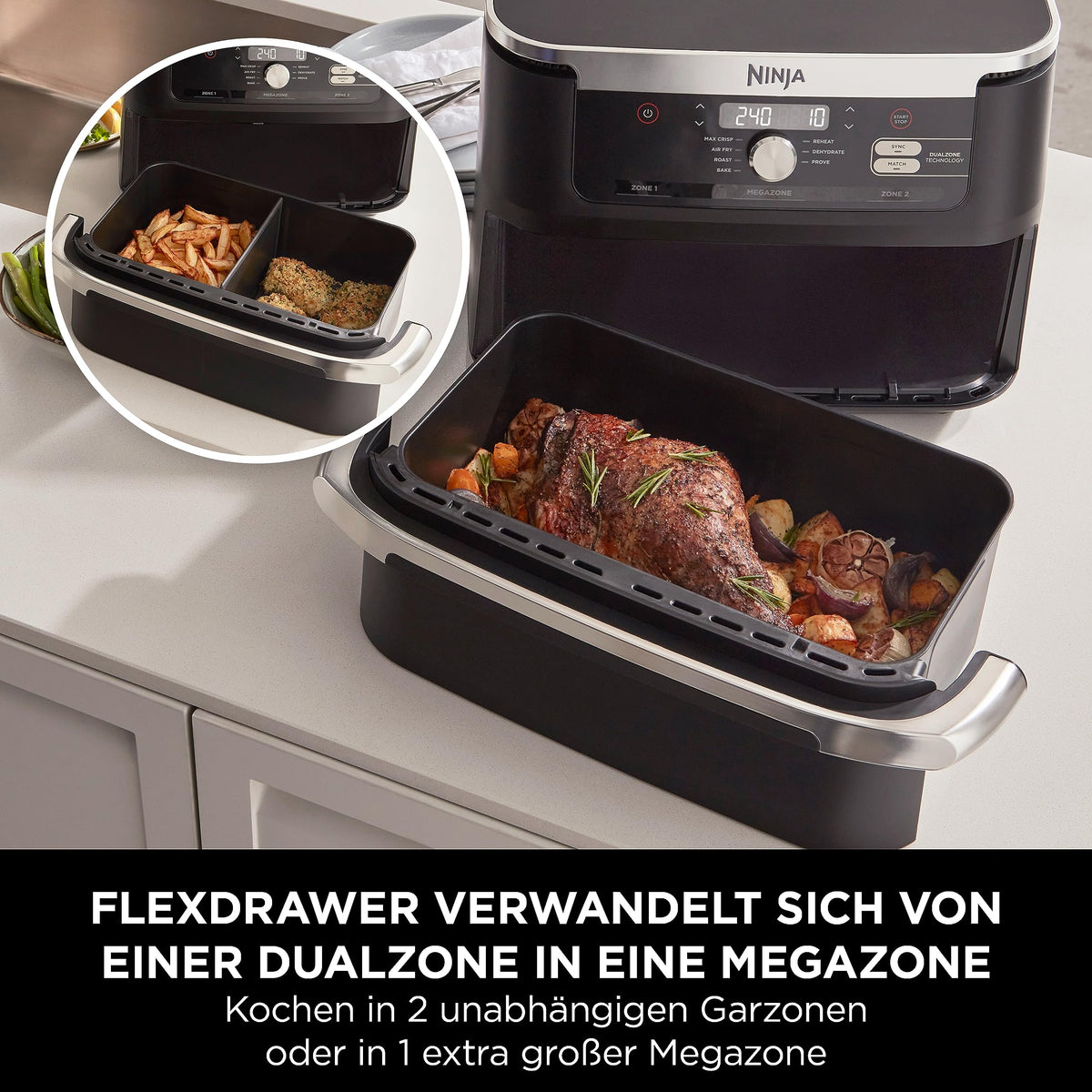 Ninja Foodi FlexDrawer Heißluftfritteuse, 10,4 L, Dual Zone, Schwarz/Kupfer