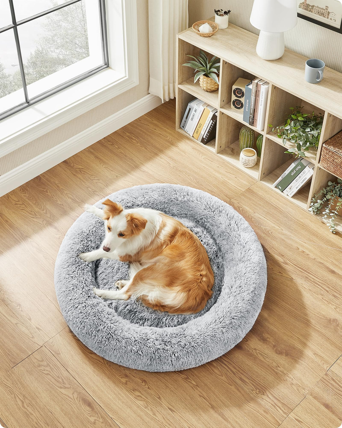 Feandrea Hundebett flauschig, waschbar, Langer Plüsch, 70 cm Durchmesser
