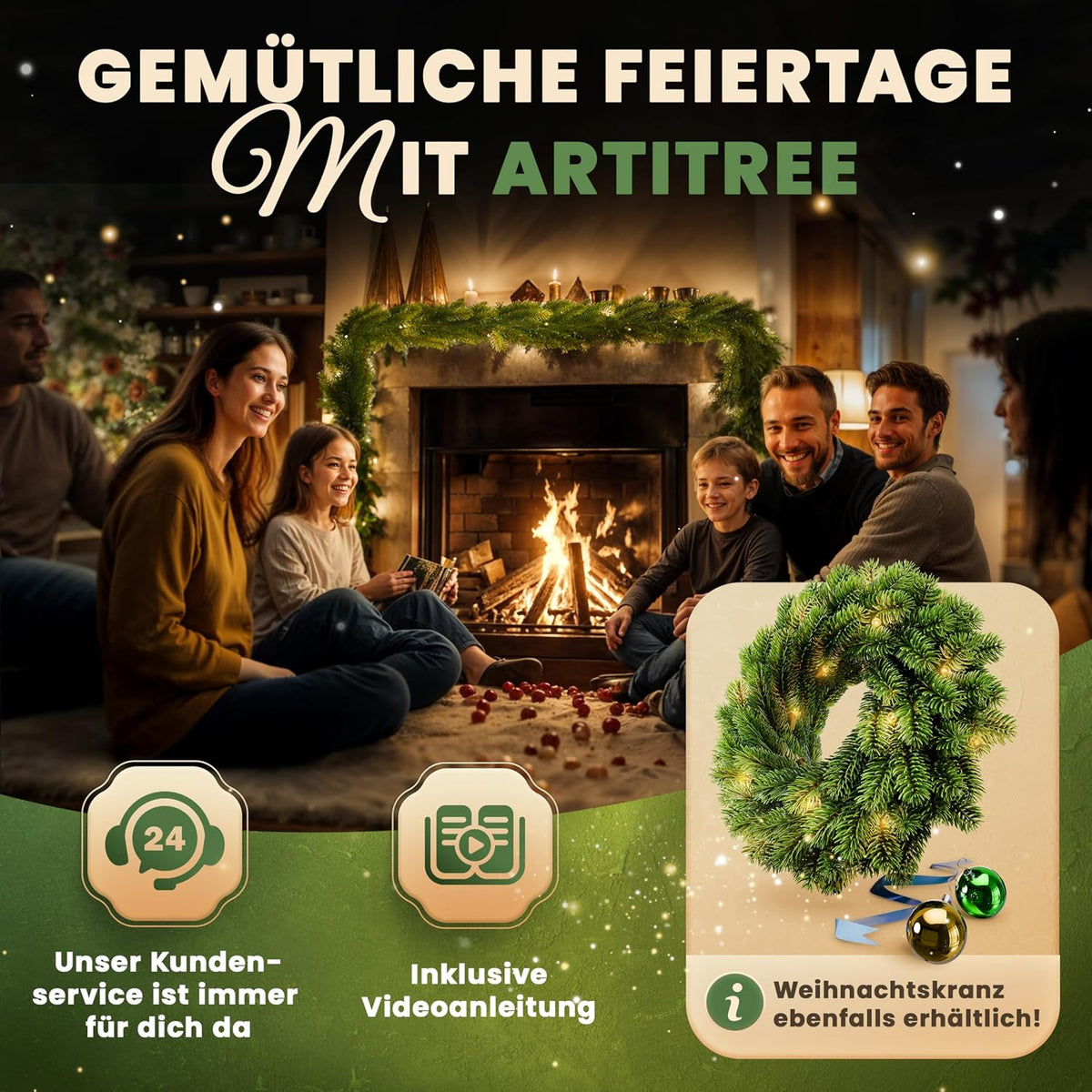 ArtiTree Weihnachtsgirlande - Naturgetreue Tannengirlande, 270cm Grün, Perfekt für Weihnachtsdeko, Treppengeländer & Türrahmen